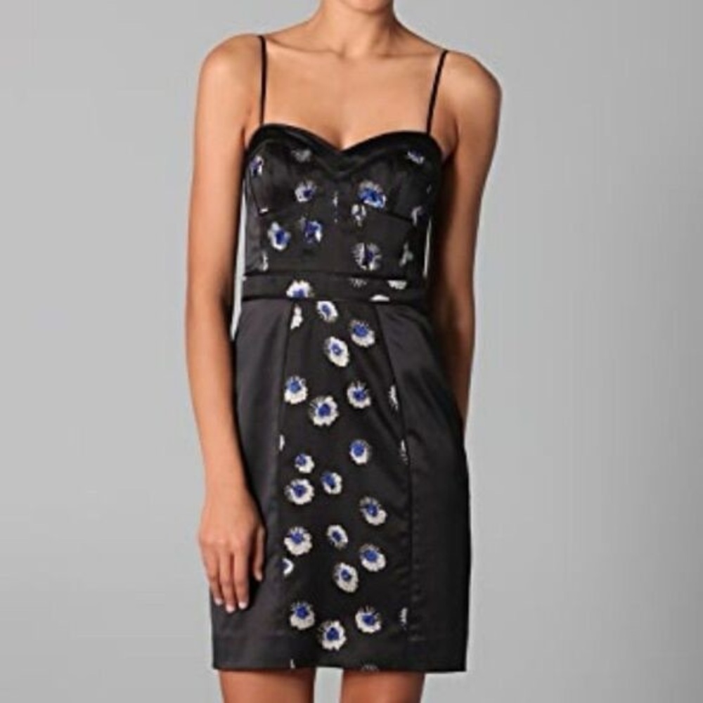 Rebecca Taylor Silk Starflower Bustier Dress with Blue Floral Pattern Sequin